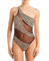 Norma Kamali Leopard Print Mesh One Piece Swimsuit