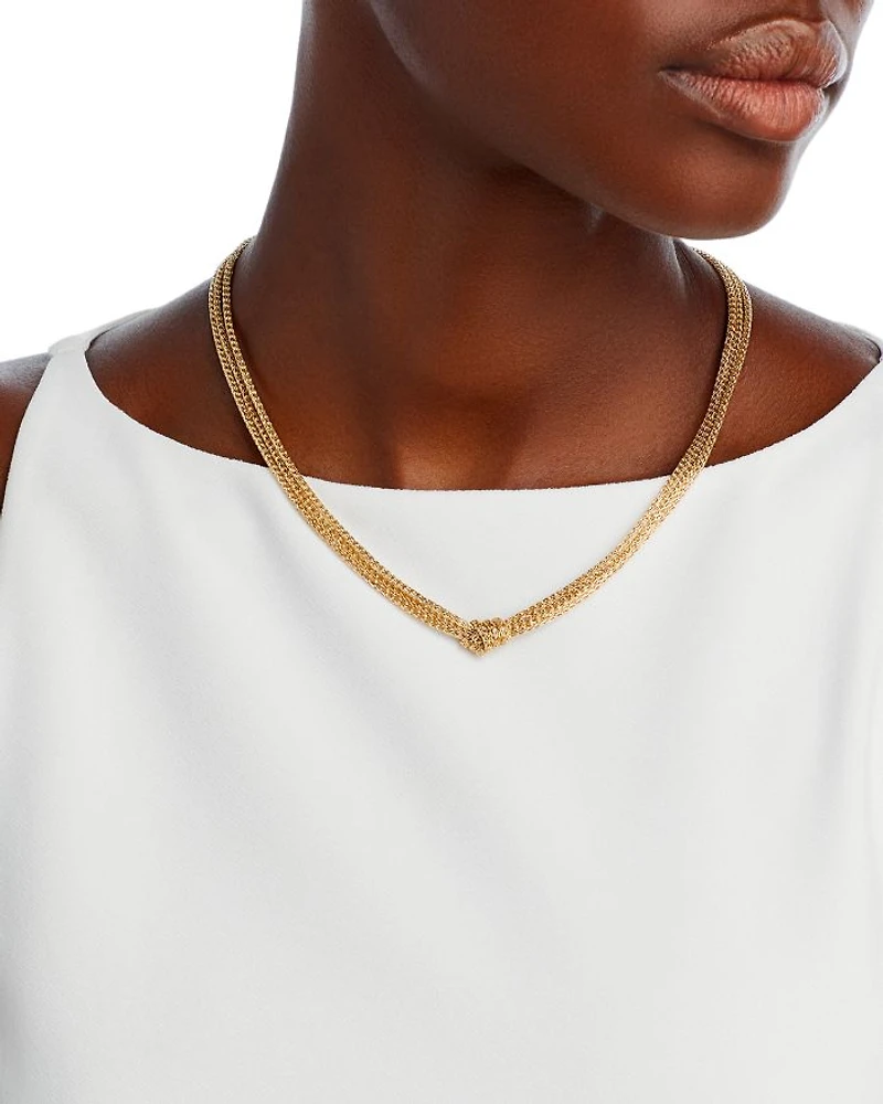 14K Yellow Gold Multi Layer Mesh Knotted Collar Necklace, 18"