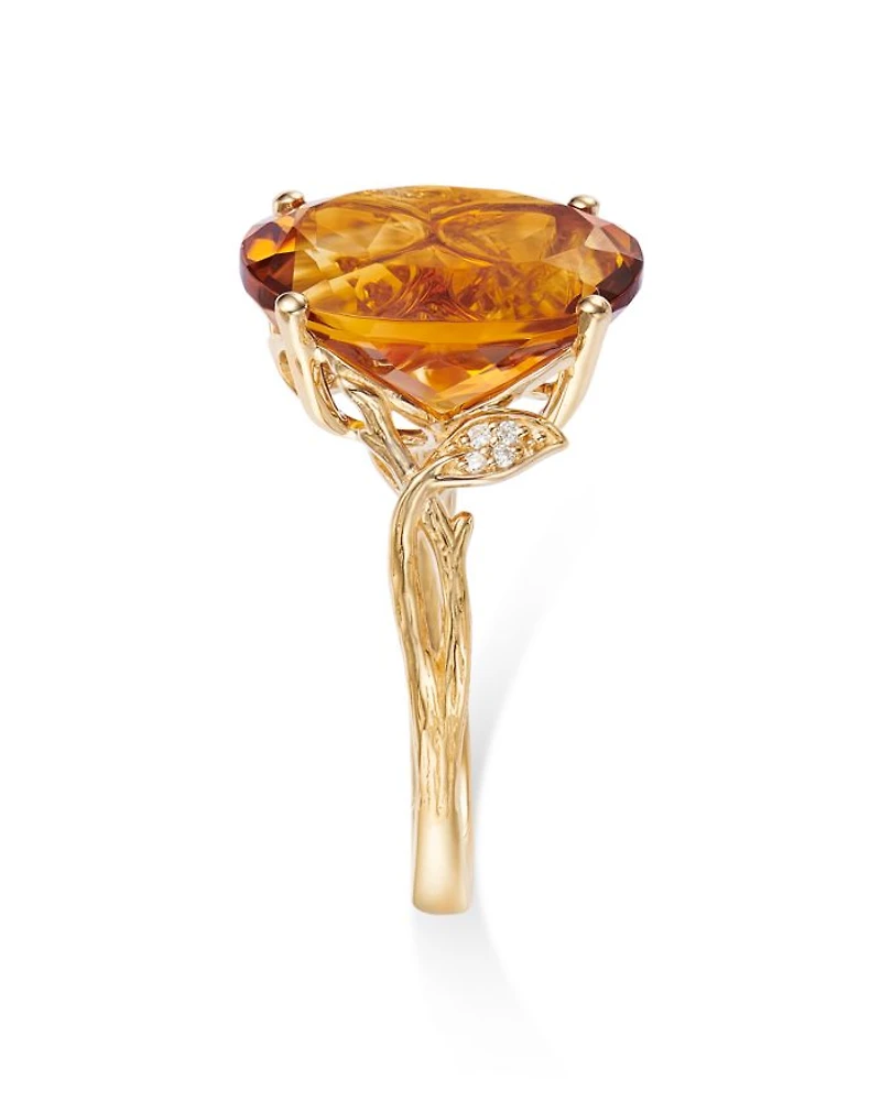 Red Citrine & Diamond Accent Statement Ring in 14K Yellow Gold