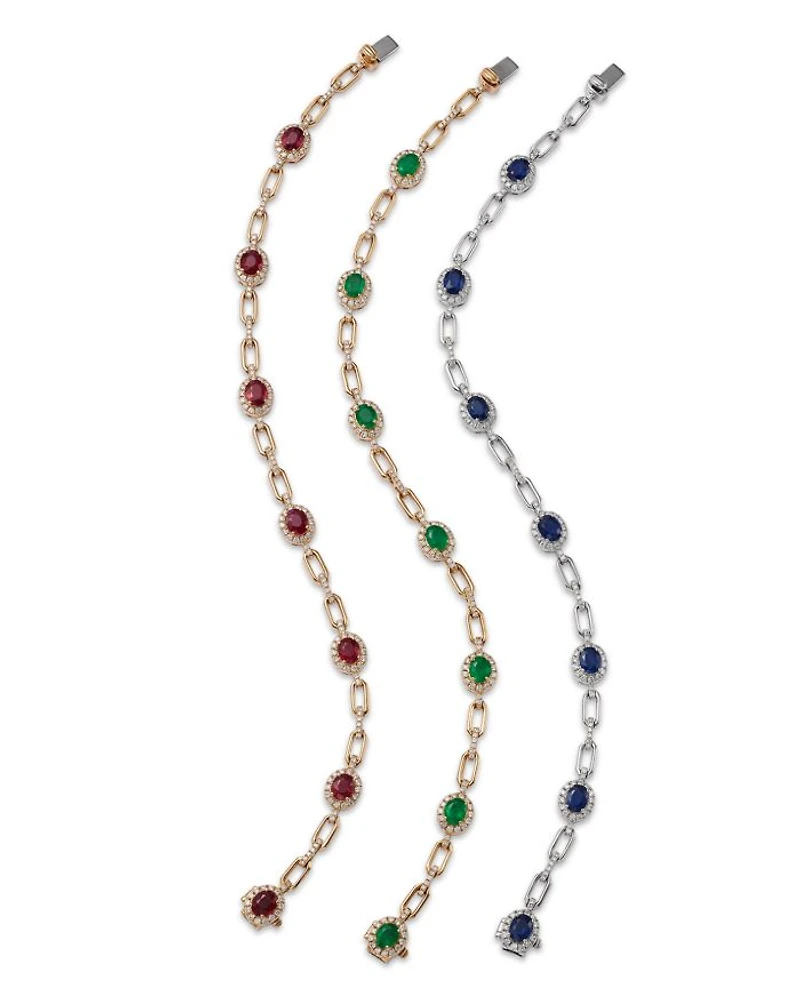 Precious Stone and Diamond Halo Link Bracelet Collection