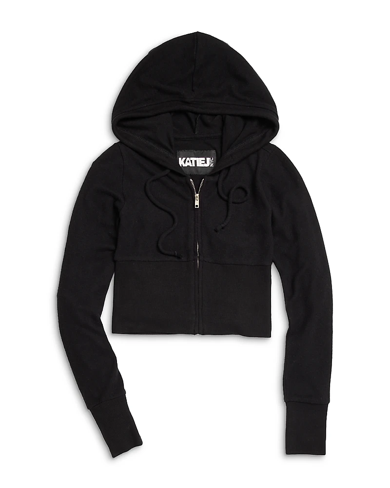 KatieJnyc Girls' Hacci Knit Zip Hoodie - Big Kid