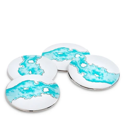 Ocean Coasters Aqua and Silver, Set of 4