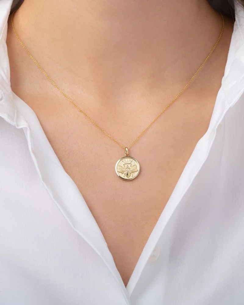 14K Yellow Gold Diamond Queen Bee Medallion Pendant