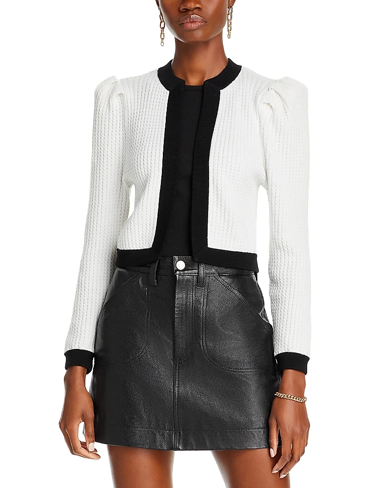 Alice and Olivia Trina Cable Puff Sleeve Cropped Cardigan