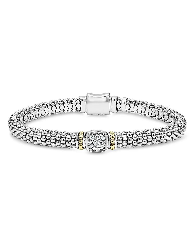 Lagos 18K Yellow Gold & Sterling Silver Rittenhouse Diamond Cluster Caviar Rope Bead Bracelet