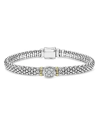Lagos 18K Yellow Gold & Sterling Silver Rittenhouse Diamond Cluster Caviar Rope Bead Bracelet