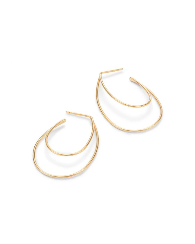 14K Yellow Gold Double Wire Hoop Earrings