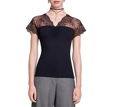 Maje Liliona Lace Trim Top