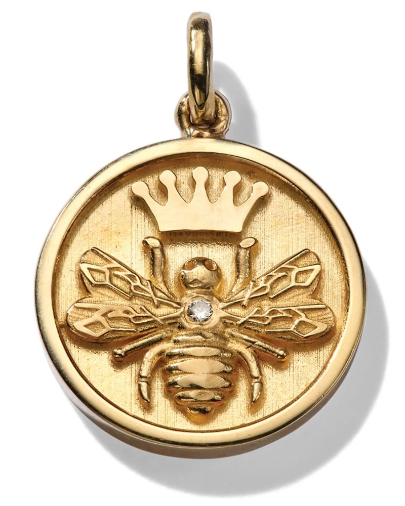 14K Yellow Gold Diamond Queen Bee Medallion Pendant