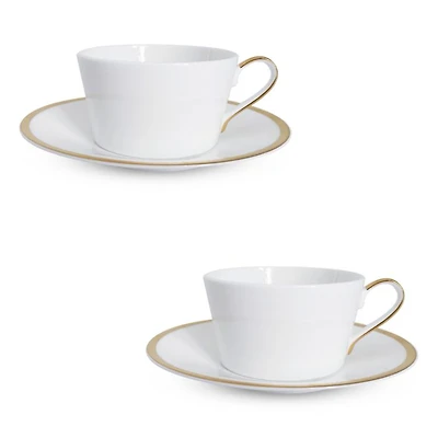 Golden Edge Teacup & Saucer, Set of 2