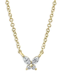14K Yellow Gold Diamond Butterfly Pendant Necklace, 17"-18"