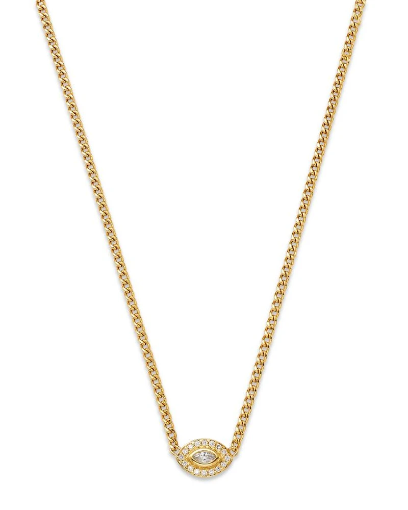 14K Yellow Gold Diamond Eye Pendant Necklace, 14"-16"