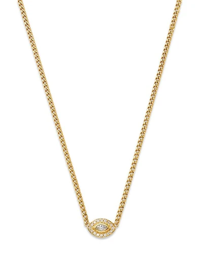 14K Yellow Gold Diamond Eye Pendant Necklace, 14"-16"