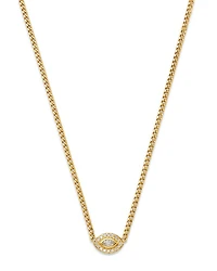 14K Yellow Gold Diamond Eye Pendant Necklace, 14"-16"