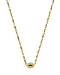 14K Yellow Gold Emerald & Diamond Evil Eye Pendant Necklace, 14-16"