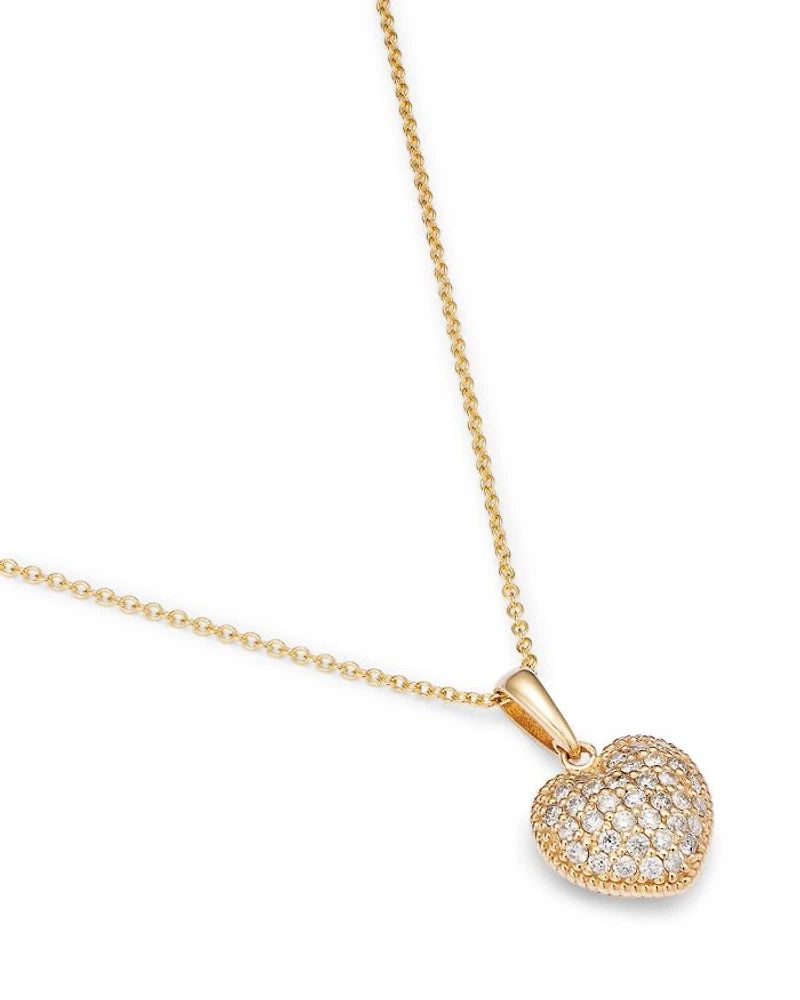 Diamond Pavé Heart Pendant Necklace in 14K Yellow Gold, 0.40 tcw