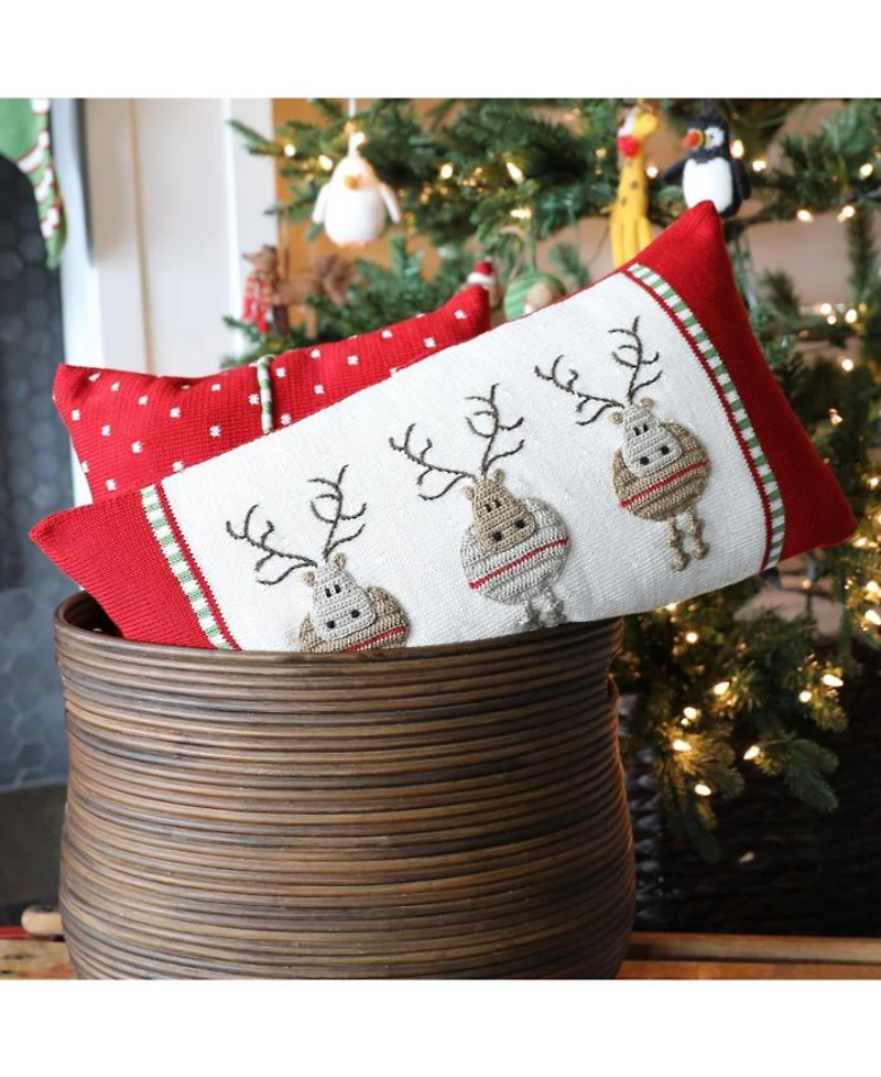 Round Reindeer Holiday Throw Pillow, 10" x 20"