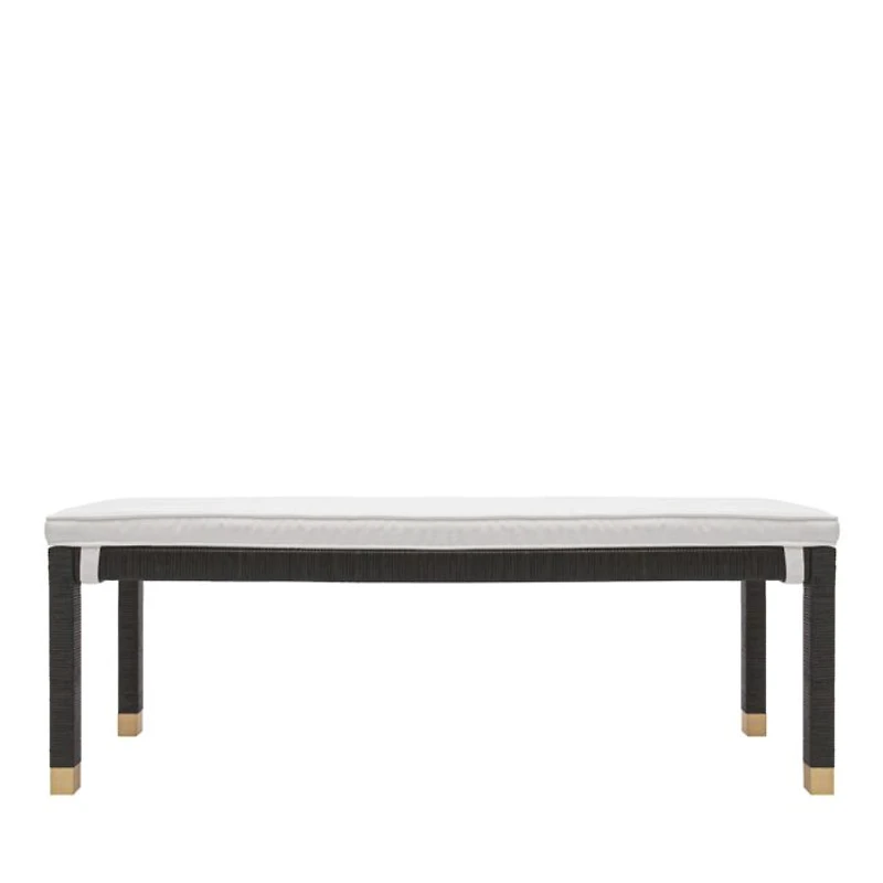Amara Woven Rattan Performance Fabric Bench in Charcoal
