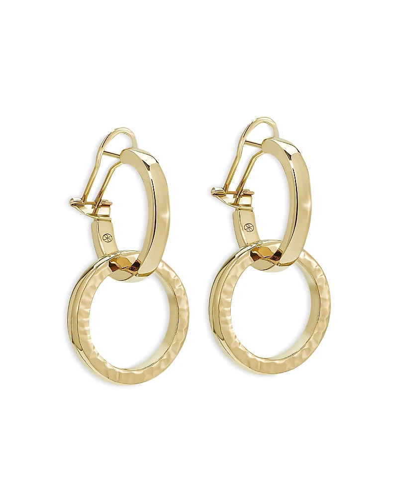 L. Klein 18K Yellow Gold Duetto Interlocking Hammered Circle Drop Hoop Earrings