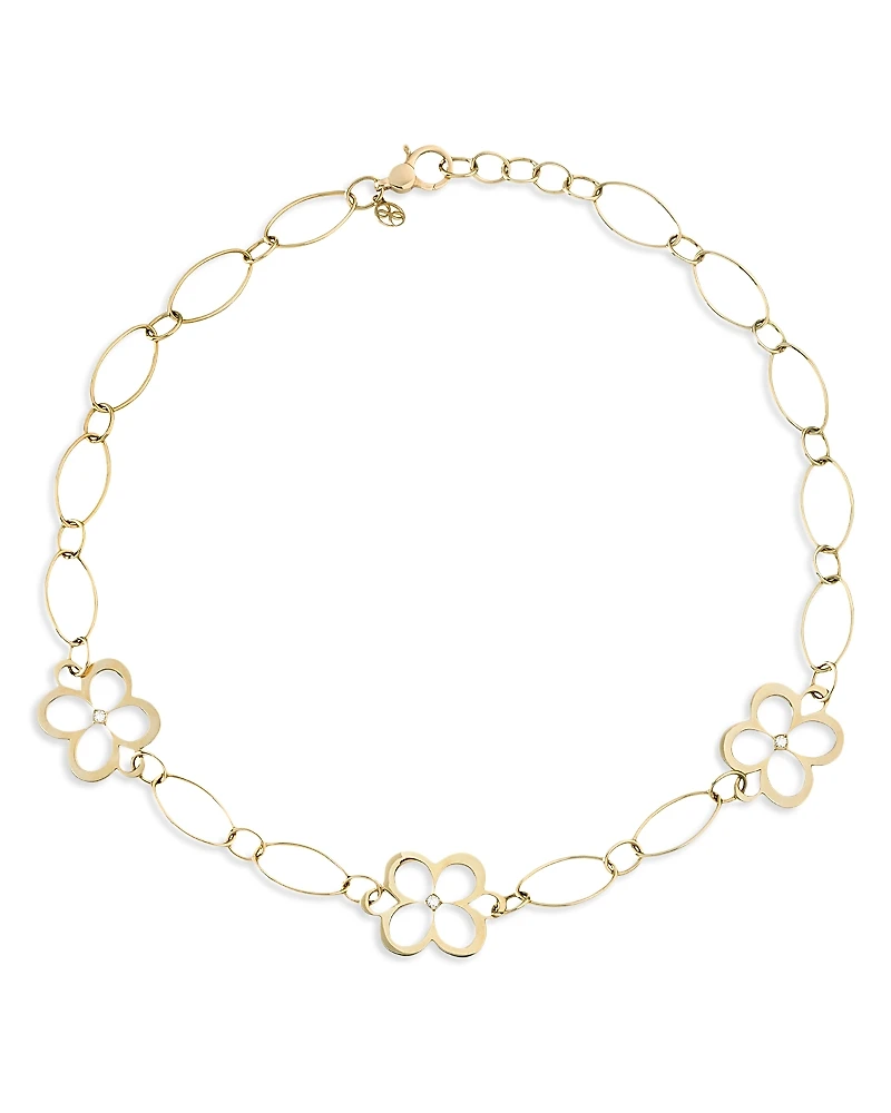 L. Klein 18K Yellow Gold Fiore Diamond Openwork Flower Link Collar Necklace, 16-18