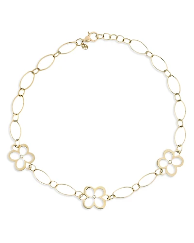 L. Klein 18K Yellow Gold Fiore Diamond Openwork Flower Link Collar Necklace, 16-18