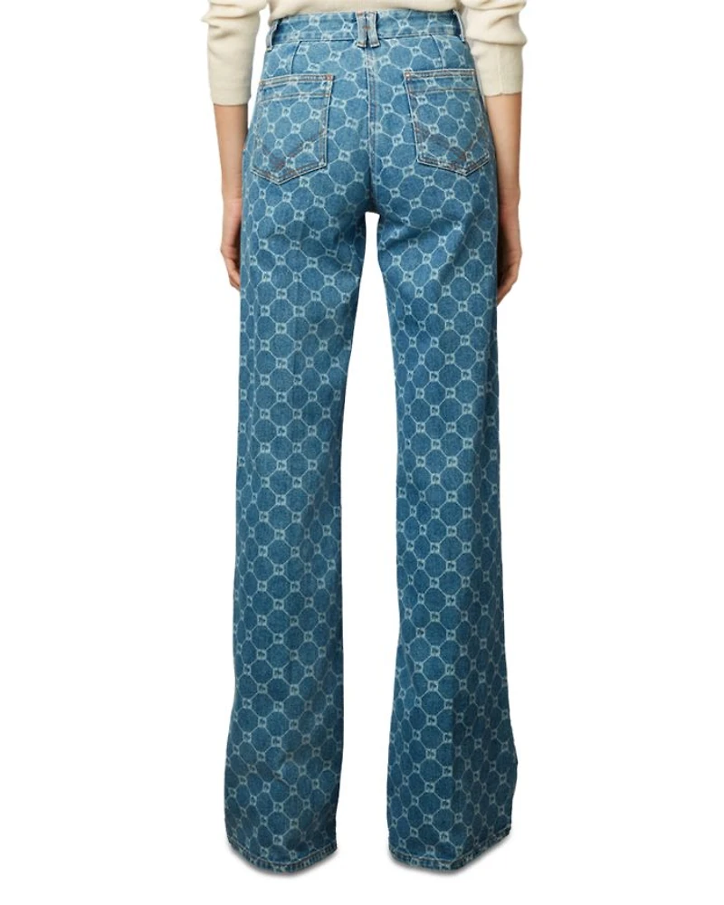 Anna Paisley Mid Rise Bootcut Jeans Blue