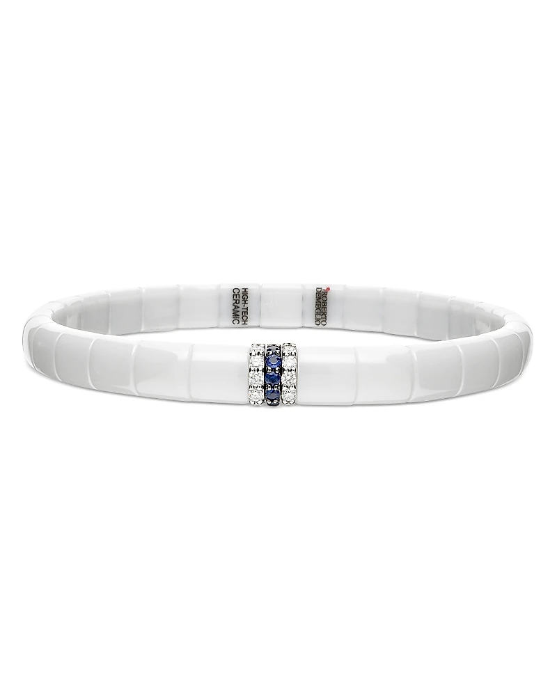 Roberto Demeglio 18K White Gold & White Ceramic Blue Sapphire & Diamond Stretch Bracelet