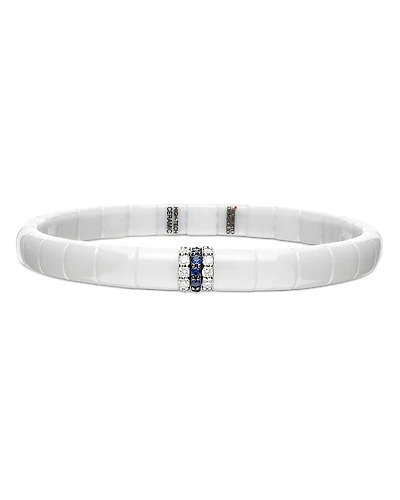 Roberto Demeglio 18K White Gold & White Ceramic Blue Sapphire & Diamond Stretch Bracelet
