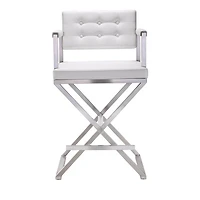 Director Performance Vegan Leather and Stainless Steel Counter Stool in White