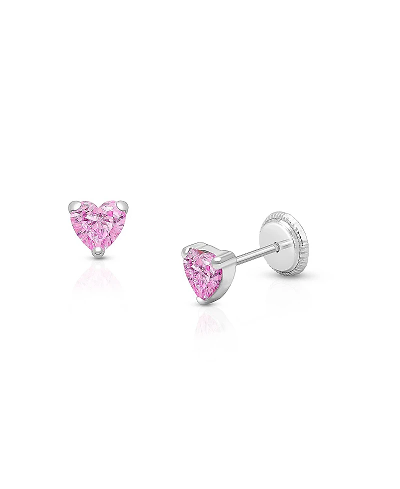 Tiny Blessings Girls' 14K Gold 4mm Pink Heart Studs Screw Back Earrings - Baby, Little Kid, Big Kid