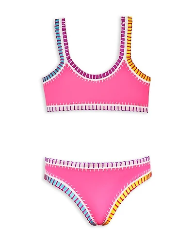 Girls' Sporty Rainbow Embroidered Two Piece Swimsuit - Little Kid, Big Kid