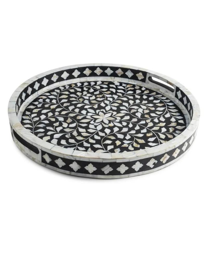 Jodhpur Mother of cultivated Pearl Decorative Tray - Black, 18"