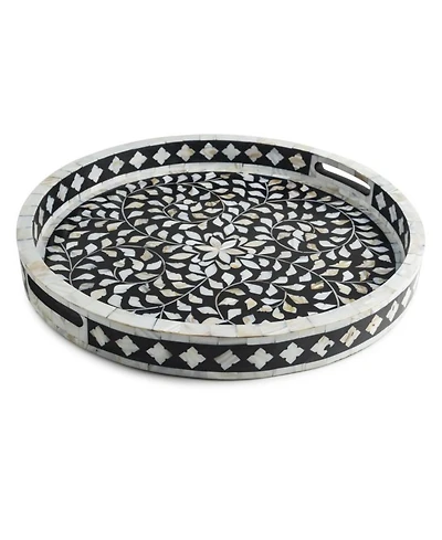 Jodhpur Mother of cultivated Pearl Decorative Tray - Black, 18"