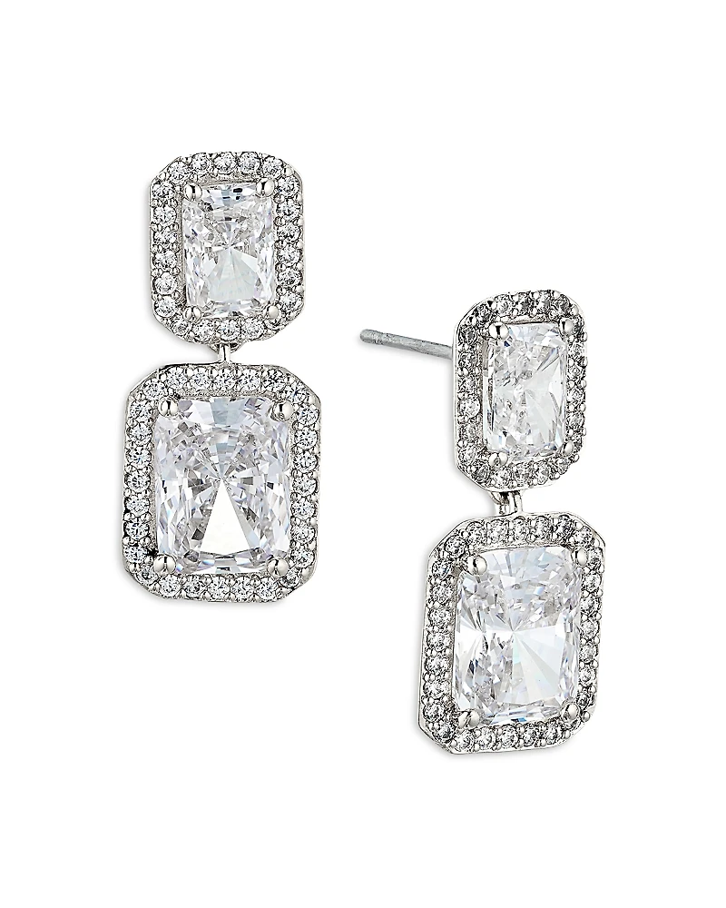 Nadri Emerald Cut Halo Drop Earrings