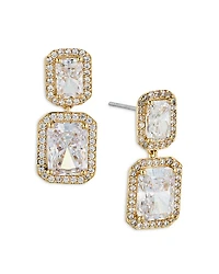 Emerald Cut Halo Drop Earrings 18K Gold Plated or Rhodium