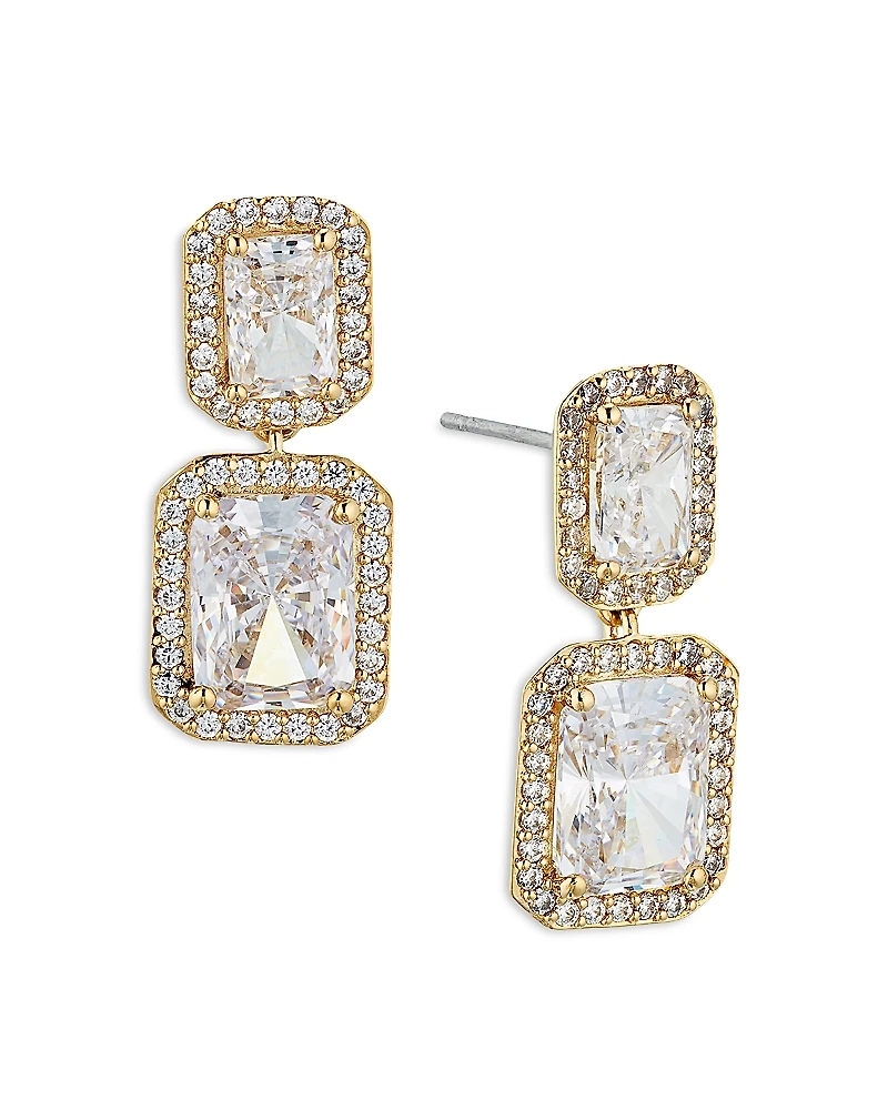Nadri Emerald Cut Halo Drop Earrings
