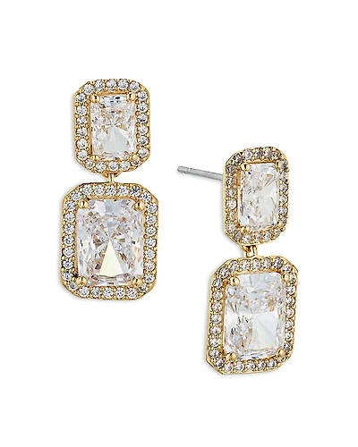 Nadri Emerald Cut Halo Drop Earrings