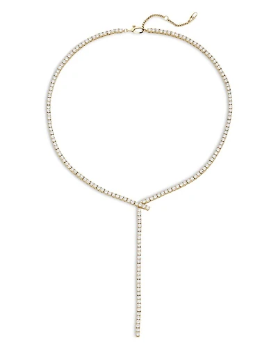 Tennis Y Necklace 18K Gold Plated or Rhodium Plated, 15"