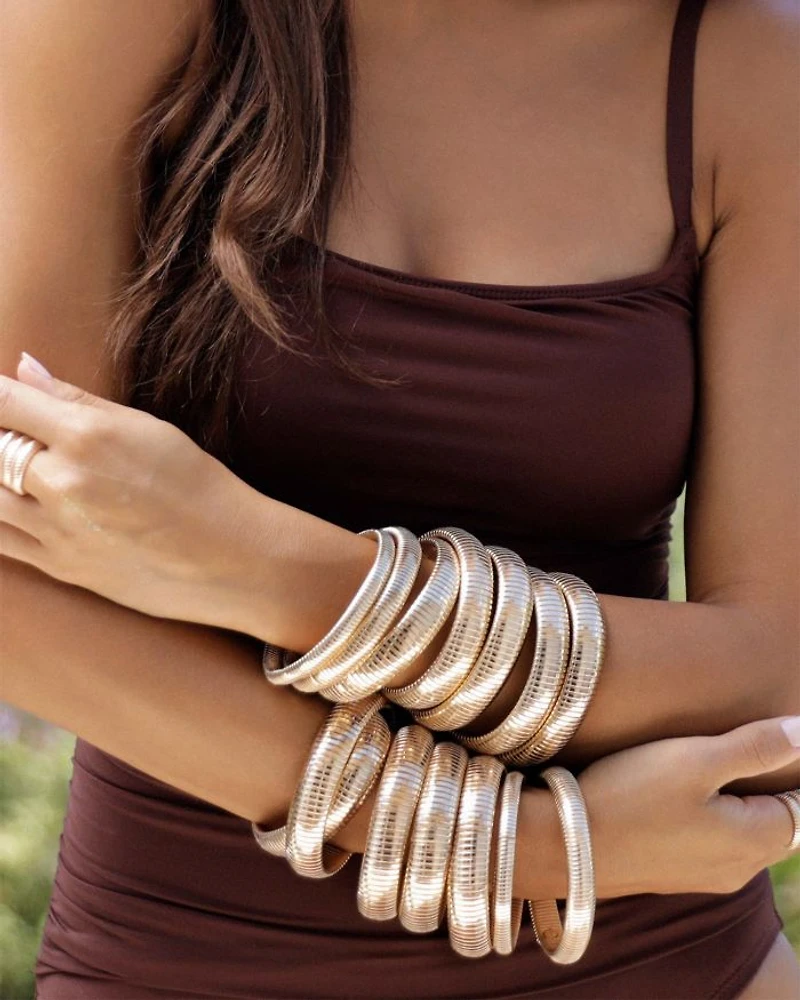 Golden Hour Stretch Bracelets 18K Gold Plated or Rhodium Plated, Set of 3