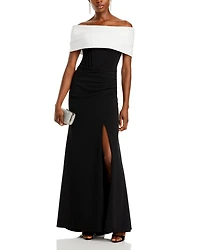 Scuba Crepe Off The Shoulder Corset Gown