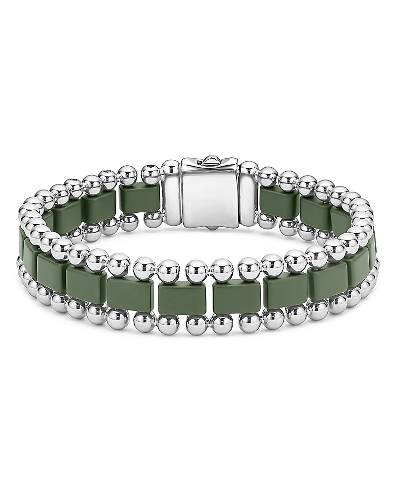 Lagos Men's Stainless Steel Anthem Green Ceramic & Caviar Beaded Bracelet
