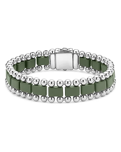Lagos Men's Stainless Steel Anthem Green Ceramic & Caviar Beaded Bracelet