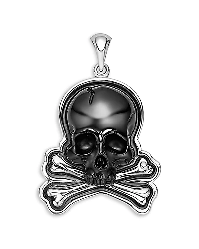 Lagos Men's Sterling Silver Anthem Black Agate Skull & Crossbone Pendant - Exclusive