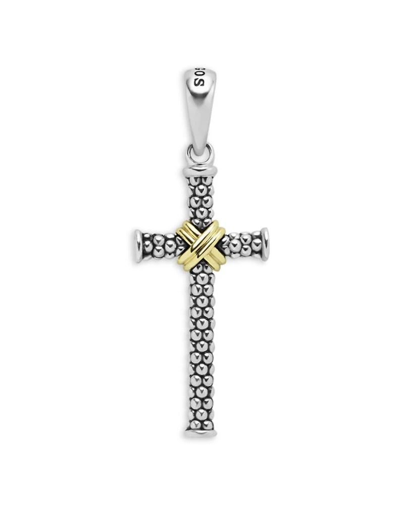 Men's 18K Yellow Gold Sterling Silver Anthem Caviar Bead X Cross Pendant - Exclusive