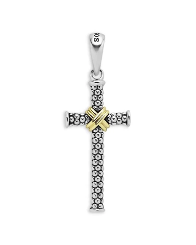 Men's 18K Yellow Gold Sterling Silver Anthem Caviar Bead X Cross Pendant - Exclusive