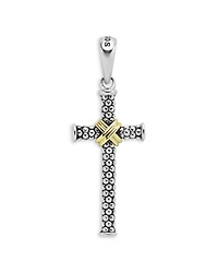 Men's 18K Yellow Gold Sterling Silver Anthem Caviar Bead X Cross Pendant - Exclusive