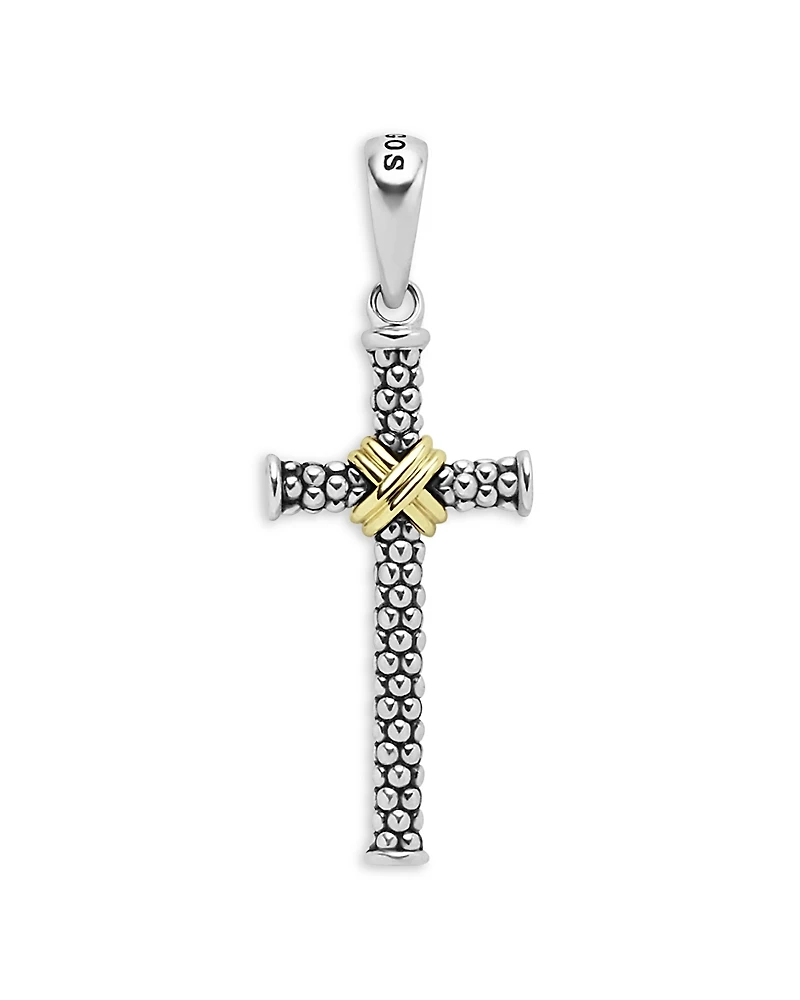 Lagos Men's 18K Yellow Gold Sterling Silver Anthem Caviar Bead X Cross Pendant - Exclusive