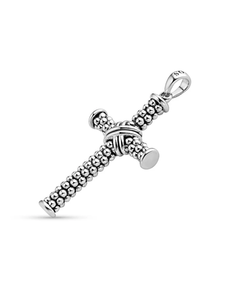 Men's Sterling Silver Anthem Caviar Bead Cross Pendant