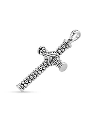 Men's Sterling Silver Anthem Caviar Bead Cross Pendant