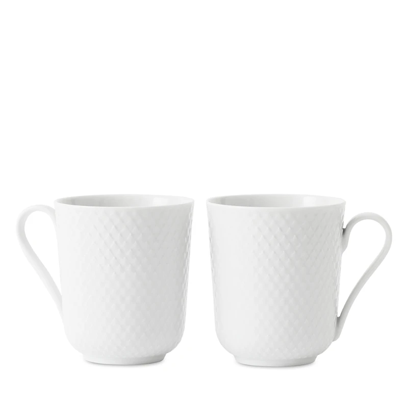 Rosendahl Lyngby Porcelain Rhombe Mug with Handle, White, Set of 2